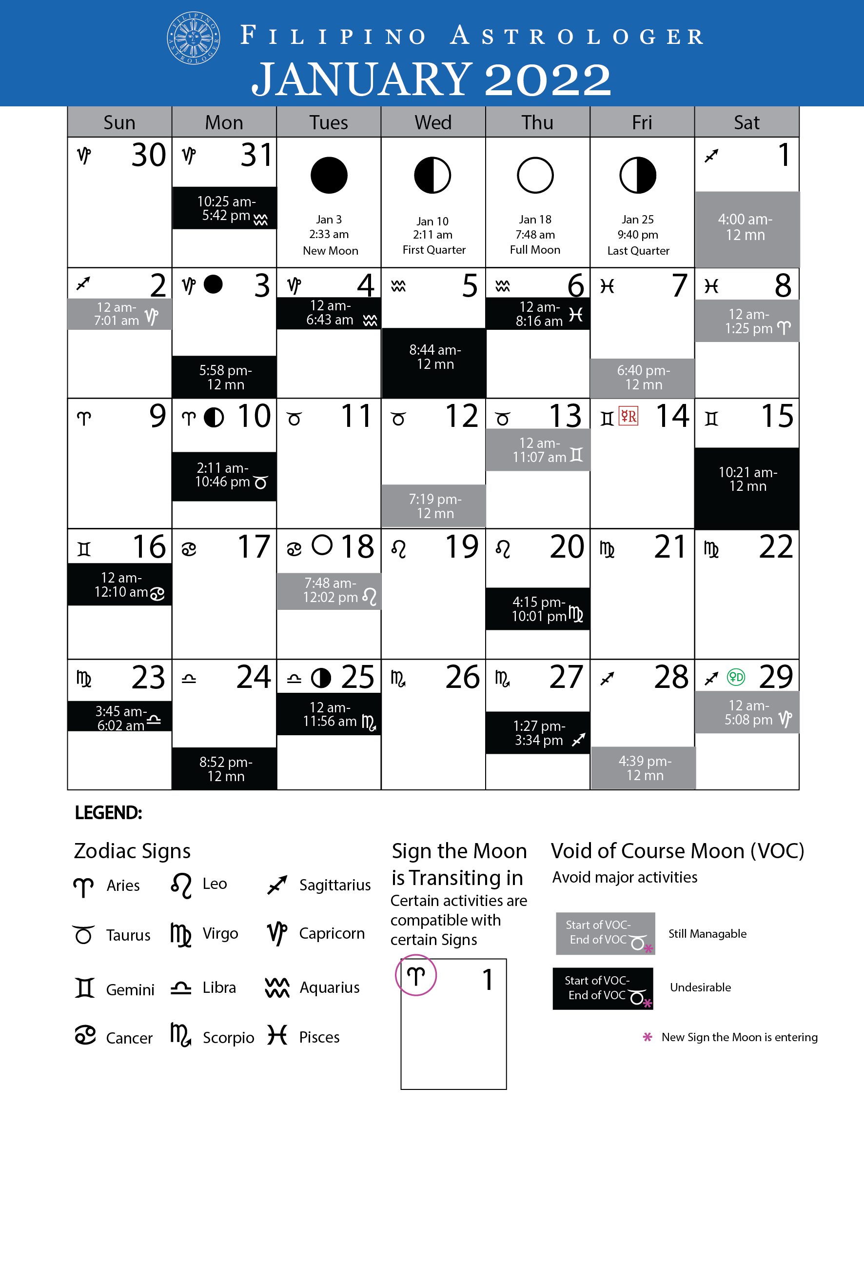 Free Monthly Astrological Calendar Filipino Astrologer